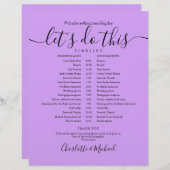 Papier Elegant Lavender Lilac Mariage Horaire (Devant / Derrière)