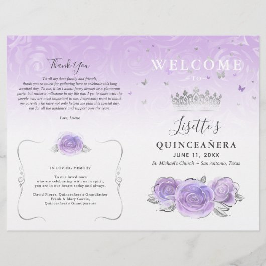 Papier Elegant Light Purple Silver Quinceanera Program (Devant)