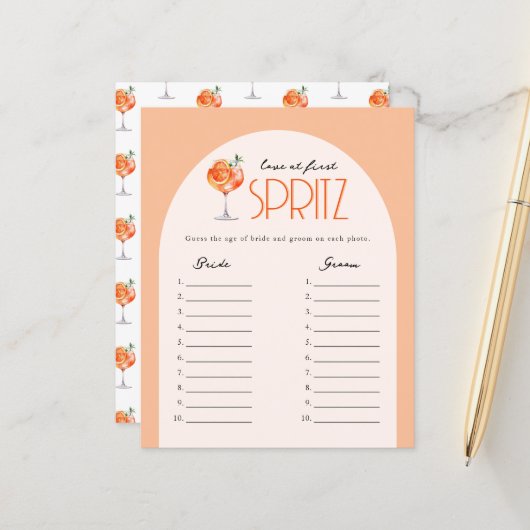 Papier Elegant Love at First Spritz Fête des mariées Game (Devant/Arrière en situation)