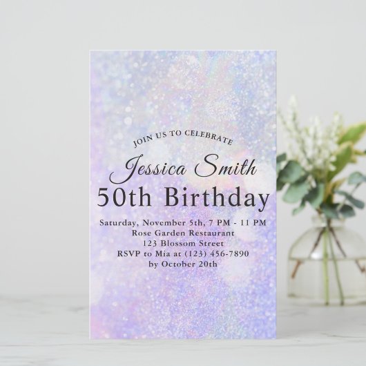 Papier Elégant Lumière violet glitterie invitation annive