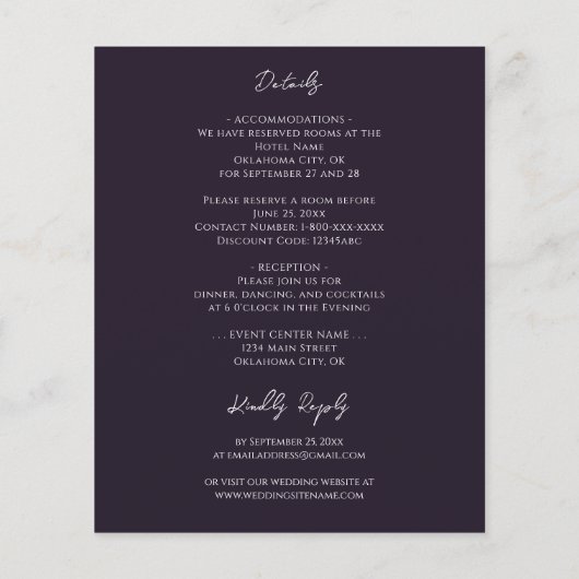 Papier Élégant Mariage budget d'âge violet tout en un (Dos)