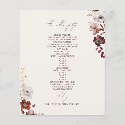 Papier Élégant Mariage d'Anemone Bourgogne (Dos)