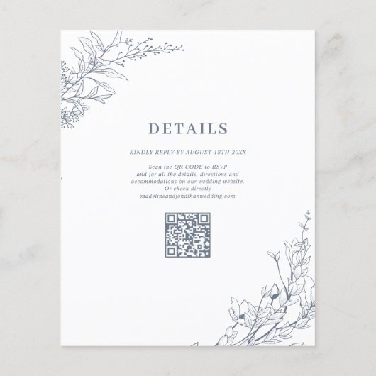 Papier Élégant Mariage de code QR Azure Ivory Floral Wrea (Dos)