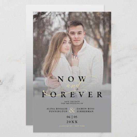 Papier Élégant Mariage de script photo Gray Gradient pas (Devant / Derrière)