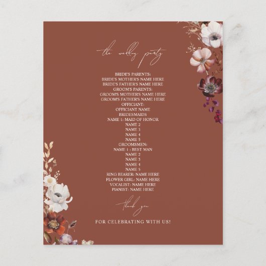 Papier Élégant Mariage en terre cuite foncée Anemone (Dos)