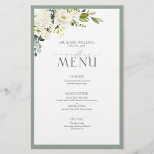 Papier Élégant mariage floral aquarelle blanc gris vert