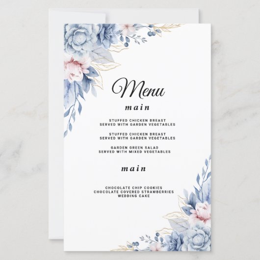 Papier Élégant Mariage floral bleu et blanc (Devant)