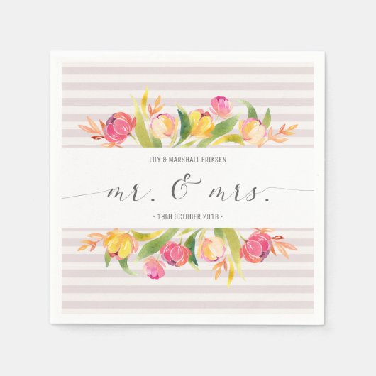 Papier Élégant mariage floral M & Mme | Serviette en papi (Devant)