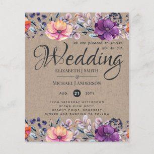 Papier Élégant Mariage Floral violet orange