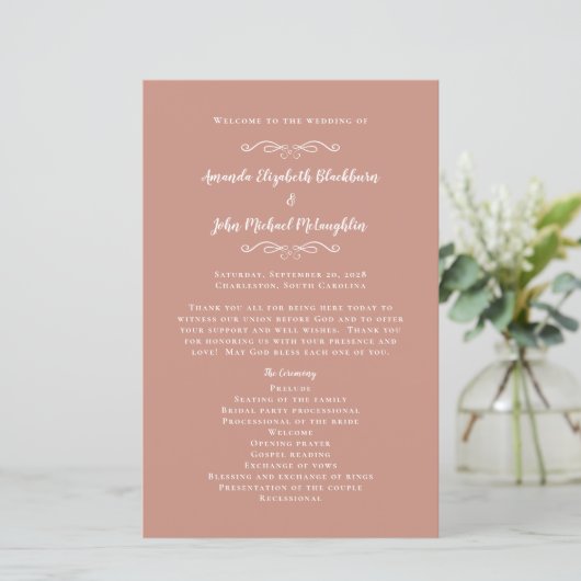 Papier Élégant mariage Rose Gold Modern Ceremony Programm (Debout devant)