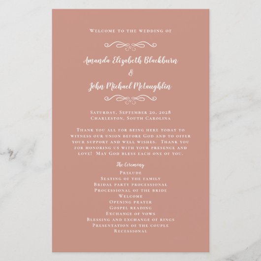 Papier Élégant mariage Rose Gold Modern Ceremony Programm (Devant)