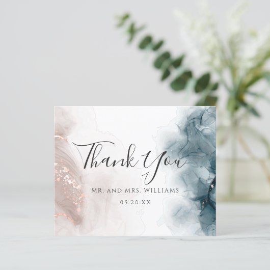 Papier Élégant Merci bleu bleu brillant à l'encre d'alcoo (Debout devant)