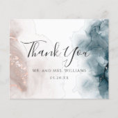 Papier Élégant Merci bleu bleu brillant à l'encre d'alcoo (Devant)