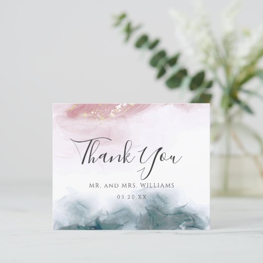 Papier Élégant Merci d'aquarelle bleu bleu-encre (Debout devant)