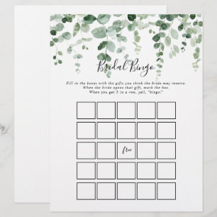 Papier Élégant minimaliste Eucalyptus Bridal Bingo Jeu