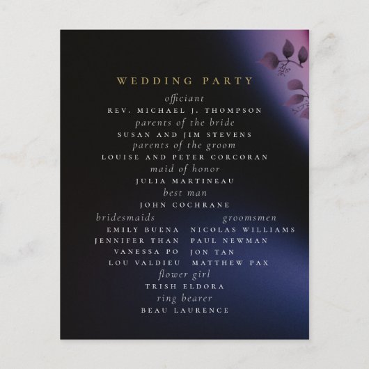 Papier Élégant Moderne Moody Black Purple Wedding Program (Dos)