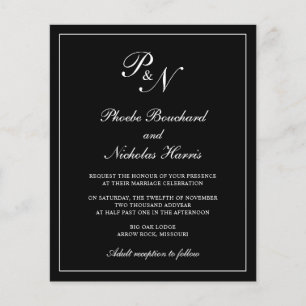 Papier Élégant Monogramme Black Budget Faire-part de mari