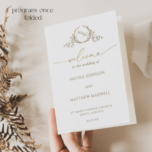 Papier Élégant Monogramme blanc Mariage d'or plié Program