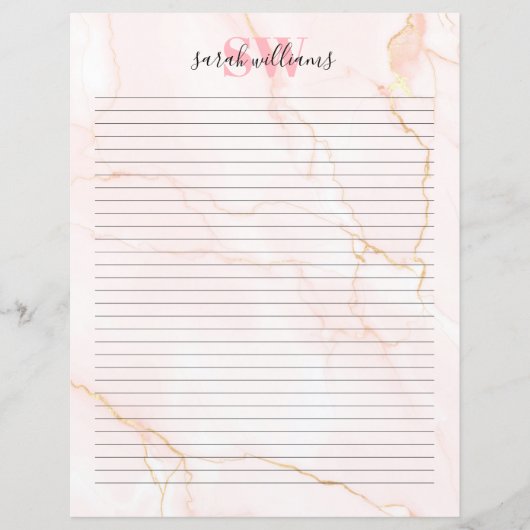 Papier Élégant Monogramme en marbre rose (Devant)