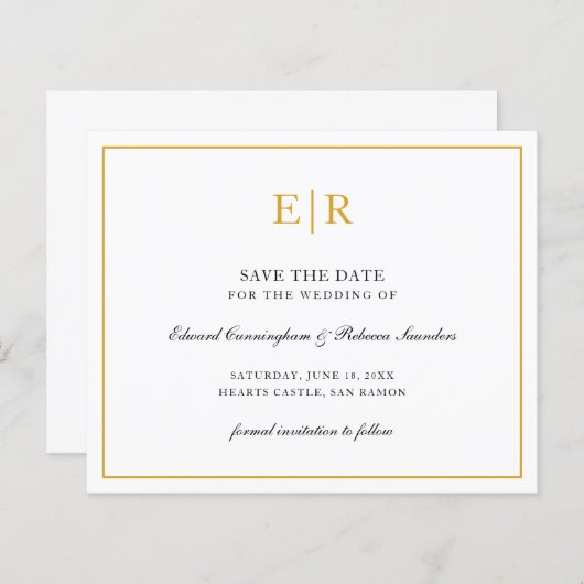 Papier Élégant Monogramme Gold Budget Mariage Enregistrer (Devant / Derrière)