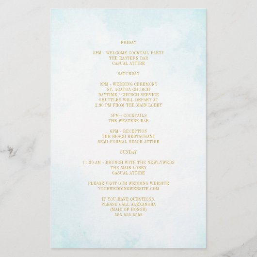 Papier Élégant Monogramme Mariage Bienvenue Itinéraire (Dos)