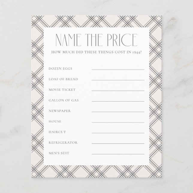 Papier Elegant Naissance Année Nom du jeu de prix (Devant)