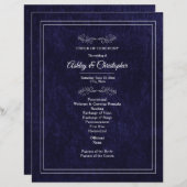Papier Elegant Navy Blue Velvet White Wedding Program (Devant / Derrière)