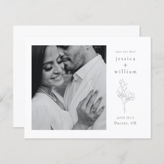 Papier Élégant noir & blanc Script photo Enregistrer la d (Devant / Derrière)