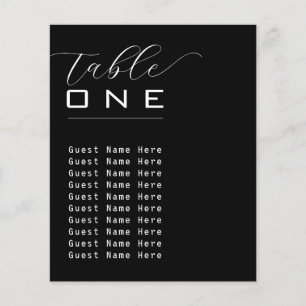 Papier Élégant Nombre de table Noms Noir Blanc Minimalist