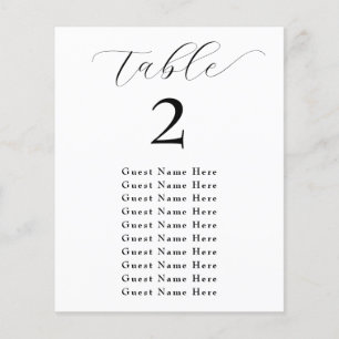 Papier Élégant Nombre de table Noms Noir Blanc Minimalist
