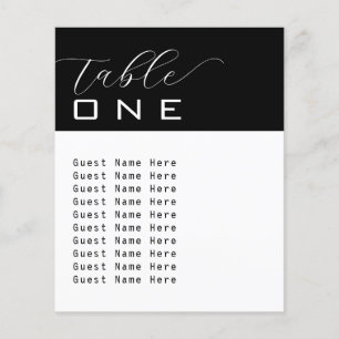 Papier Élégant Nombre de table Noms Noir Blanc Minimalist