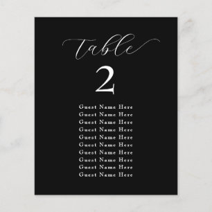 Papier Élégant Nombre de table Noms Noir Blanc Minimalist