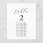 Papier Élégant Nombre de table Noms Noir Blanc Minimalist (Devant)