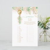 Papier Elégant or Floral Nom bébé Baby shower animal (Debout devant)