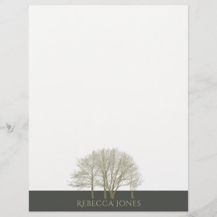 PAPIER ÉLÉGANT OR GRIS AUTOMNE ARBRES MONOGRAMME