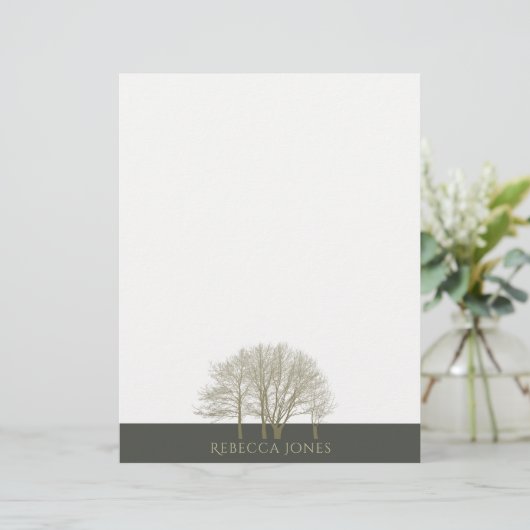 PAPIER ÉLÉGANT OR GRIS AUTOMNE ARBRES MONOGRAMME (Debout devant)