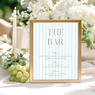 Papier Élégant Panneau de Bar de Mariage Rayé Vert Sauge