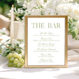 Papier Élégant Panneau de Bar de Mariage Vert Sage et Bla