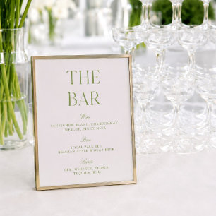 Papier Élégant Panneau de Bar de Mariage Vert Sauge et Bl