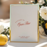 Papier Élégant panneau Mariage à barre ouverte rouge et i<br><div class="desc">Élever votre réception avec cette élégante enseigne rouge & ivoire à barre ouverte. Son design classique marque clairement l'espace bar tout en ajoutant un accent élégant à votre décor mariage. Facilement personnalisable pour correspondre à votre thème unique, ce panneau assure à vos invités de savoir exactement où trouver leurs boissons...</div>