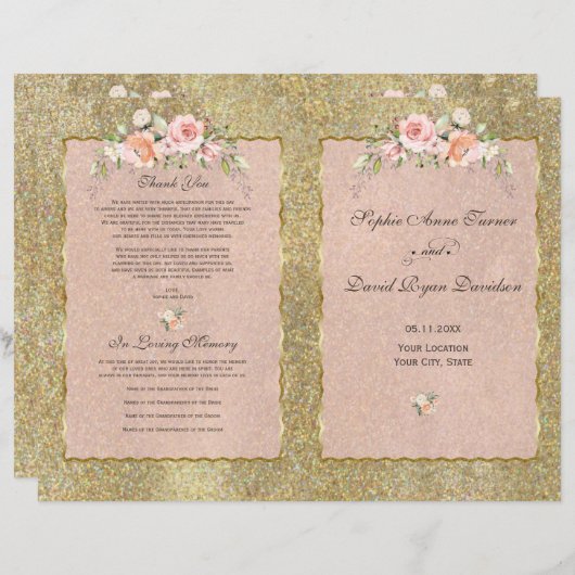 Papier Elégant Parties scintillant or Blush Floral Weddin (Devant / Derrière)