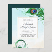 Papier Elégant PEACOCK FEATHER Mariage Inviter BUDGET (Devant / Derrière)