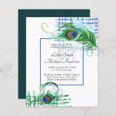 Papier Elégant PEACOCK FEATHER Mariage Inviter BUDGET (Devant / Derrière)
