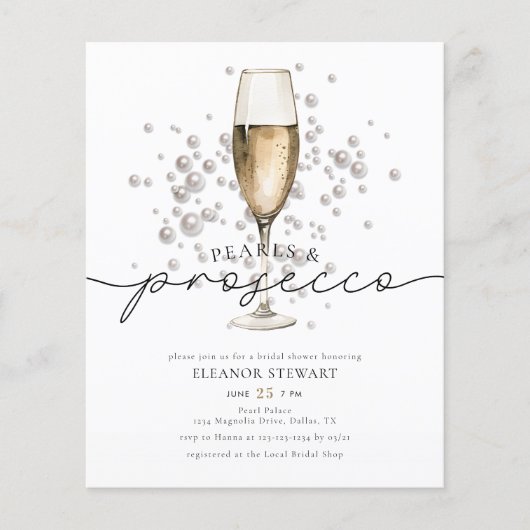 Papier Elegant Pearls Prosecco Bridal Shower Invitation (Devant)