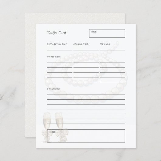 Papier Elegant Pearls Prosecco Bridal Shower Recipe card (Devant / Derrière)