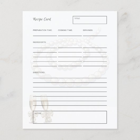 Papier Elegant Pearls Prosecco Bridal Shower Recipe card (Devant)