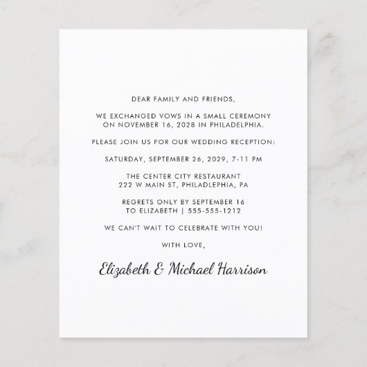 Papier Élégant Photo Budget Mariage Réception Invitation (Dos)