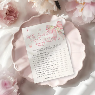 Papier Elégant Pink Bow Qui Connaît Mommy Baby shower Jeu