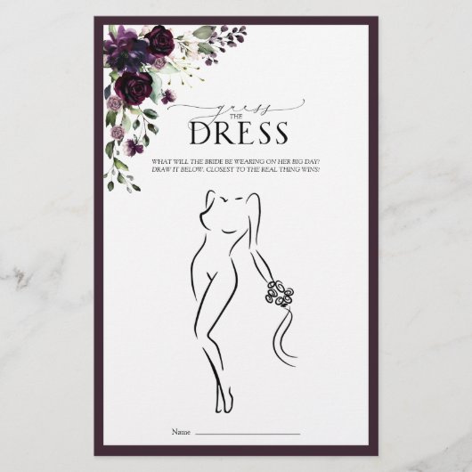 Papier Élégant Plum violet Fête des mariées florale Jeu (Devant)