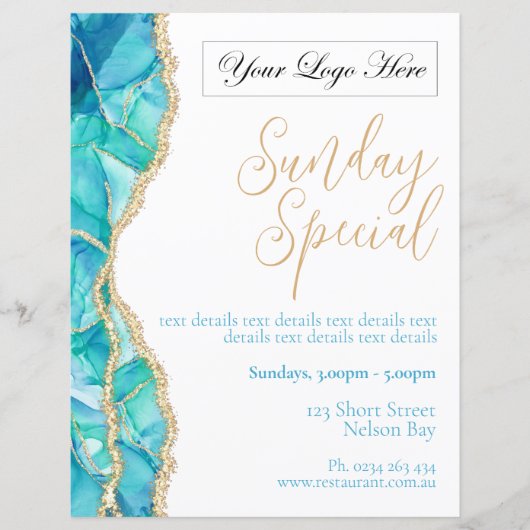 Papier Elégant Restaurant Blanc Bleu Spécial Poster (Devant)
